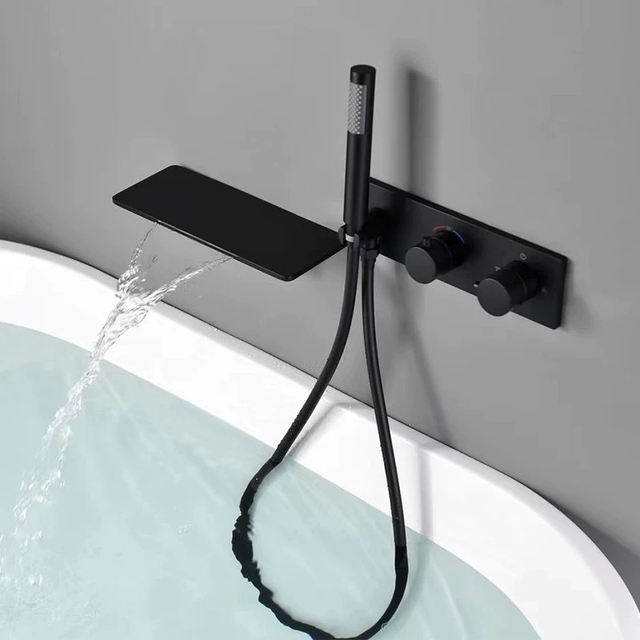 Bathroom waterfall gunmetal matte gray bathtub faucet