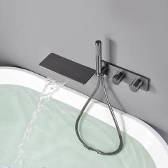 Bathroom waterfall gunmetal matte gray bathtub faucet