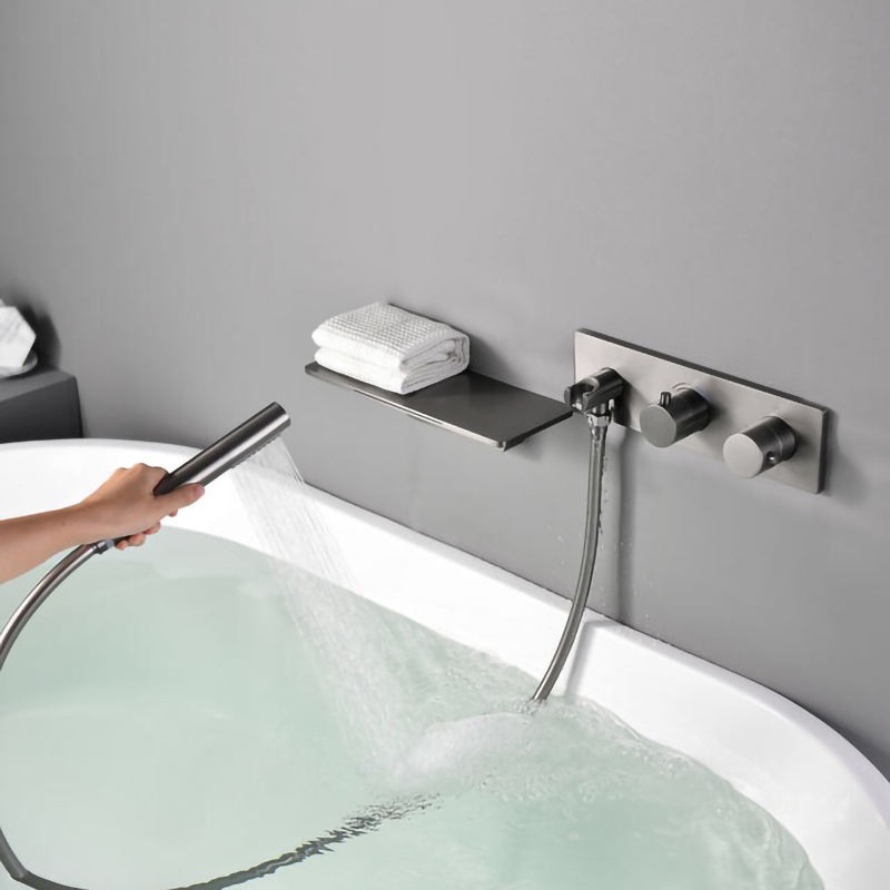 Bathroom waterfall gunmetal matte gray bathtub faucet