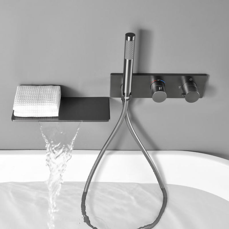 Bathroom waterfall gunmetal matte gray bathtub faucet