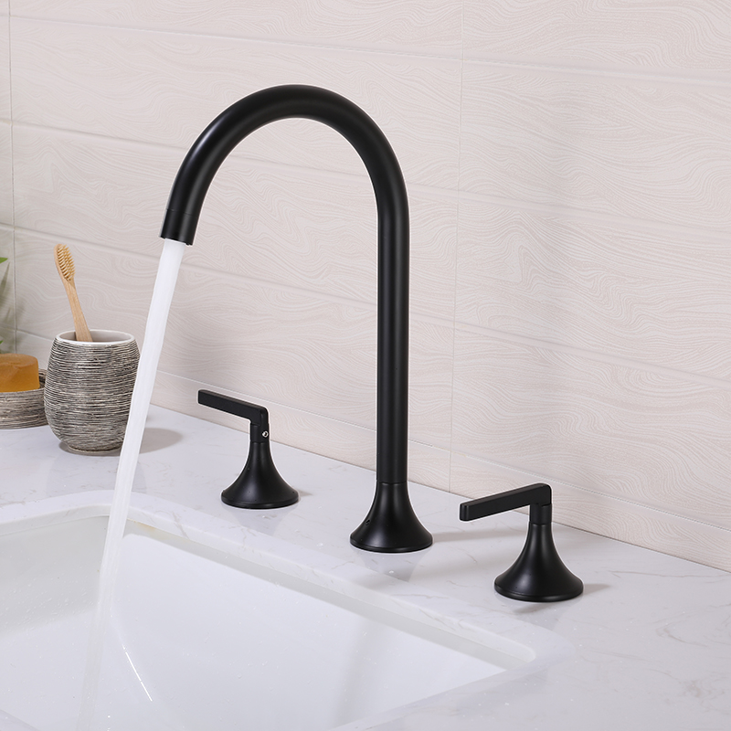 Matte Black Bathroom Widespread Sink Faucet Double Handle Brass 8004