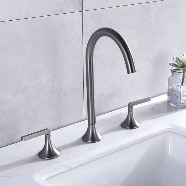 Matte Black Bathroom Widespread Sink Faucet Double Handle Brass