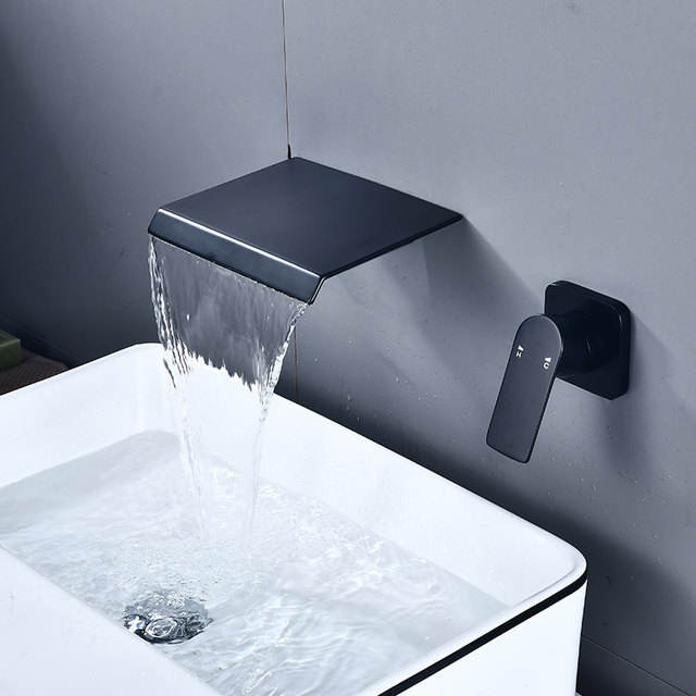 Wall mounted waterfall black faucet