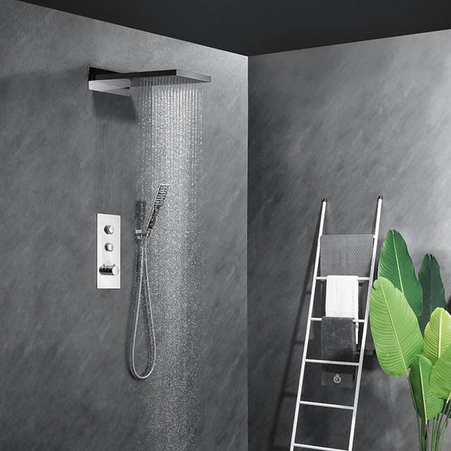 Full copper shower top spray shower set embedded black gold thermostatic shower