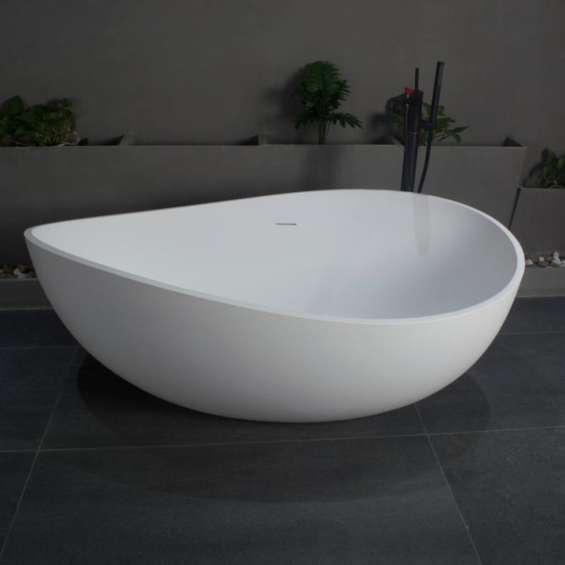 Modern Oval Freestanding Stone Resin Soaking Bathtub with Center Drain