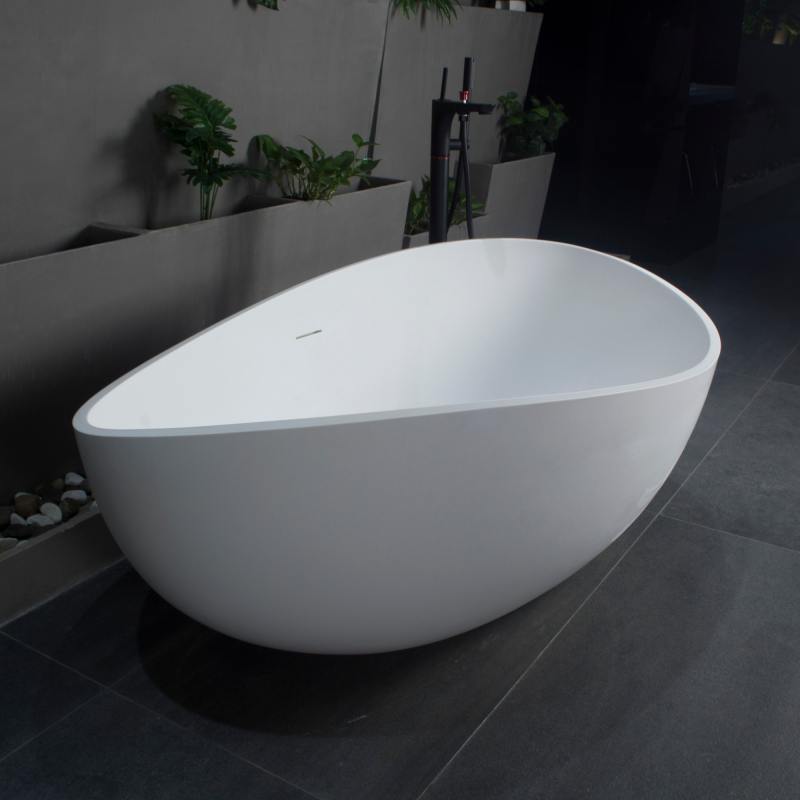 Modern Oval Freestanding Stone Resin Soaking Bathtub with Center Drain