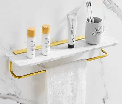 Bathroom accessory gold brush bathroom towel shelf marble bathroom shelf brush holder wall style single towel bar