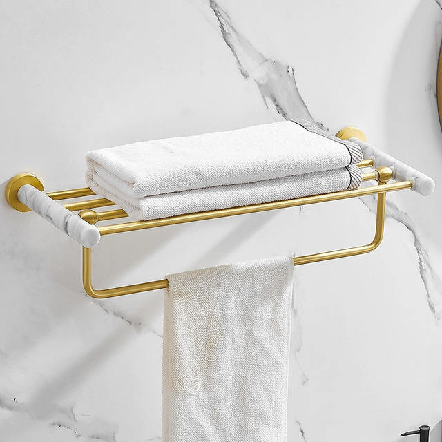 Bathroom accessory gold brush bathroom towel shelf marble bathroom shelf brush holder wall style single towel bar