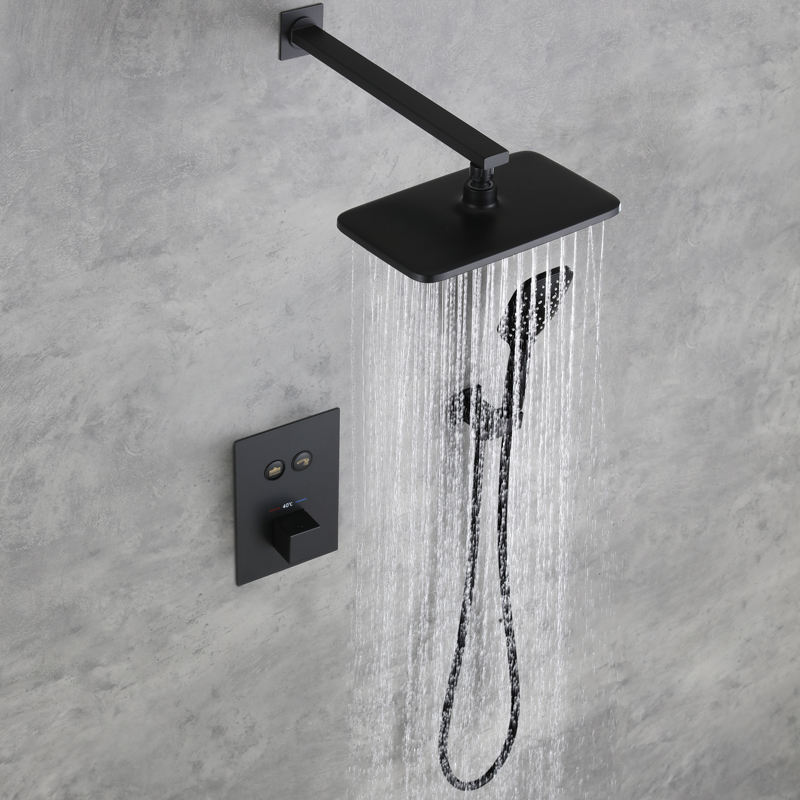 Black concealed dual-function thermostatic shower faucet set