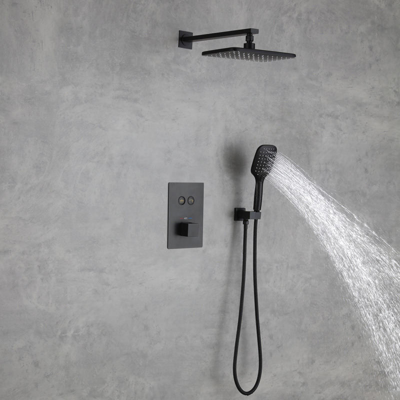 Black concealed dual-function thermostatic shower faucet set