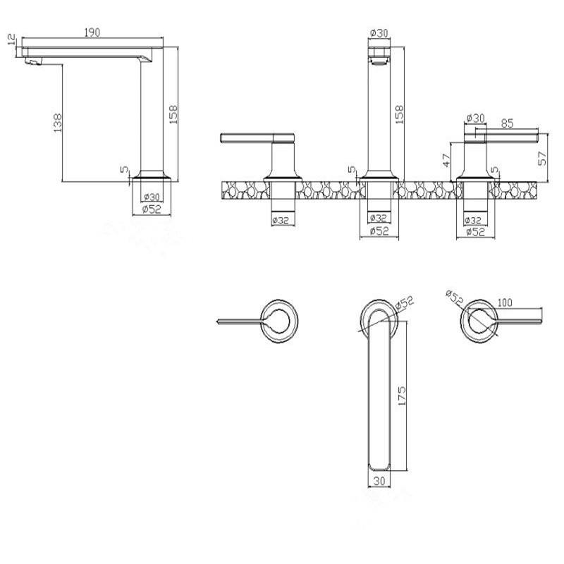 Sweethome 3 Hole Widespread Light Luxury fation Sink Faucets