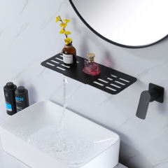 Waterfall Wall Mount Matte Black Single Handle Bathroom Sink Faucet Solid Brass