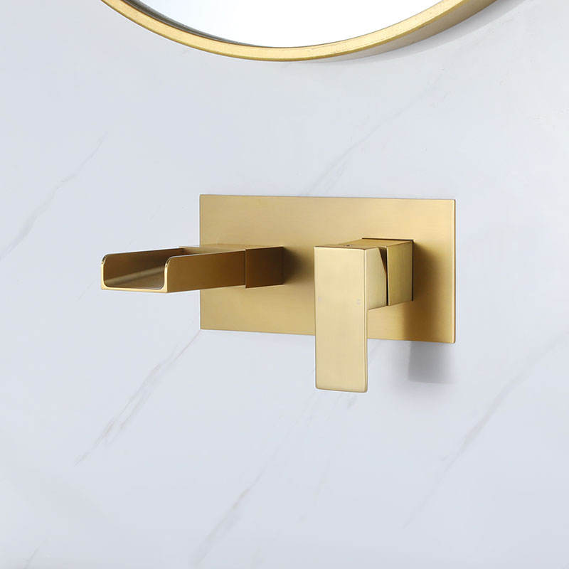 Gold brush waterfall Wall Mounted faucet