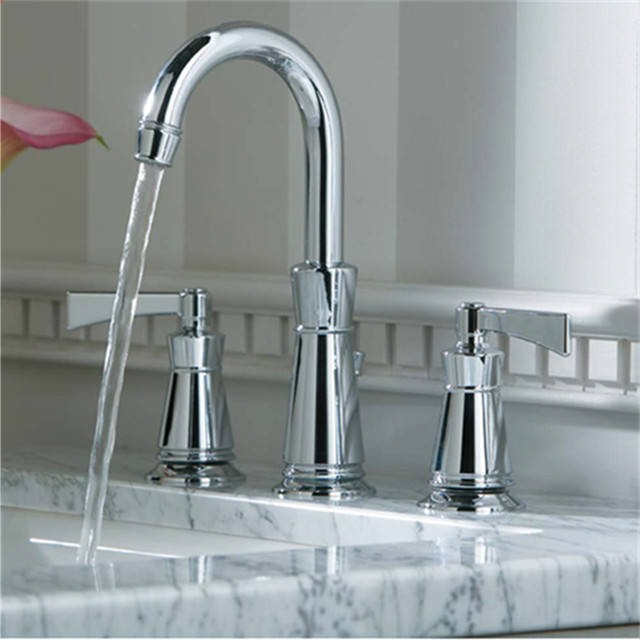 Bathroom large basin faucet gold brass sink mixer faucet cold hot double handle 3 hole deck mount