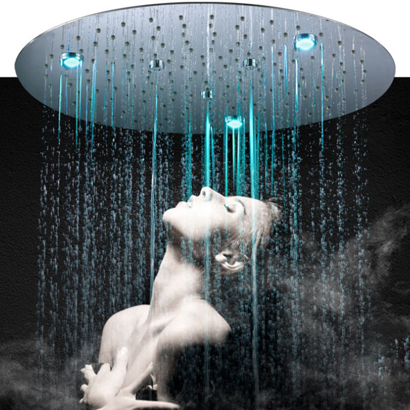 Polished chrome plated round LED shower head Shower system multifunctional thermostatic valve