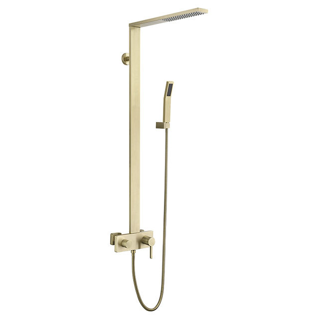 Exposed Shower Fixture with Rain Shower Head and Hand Shower