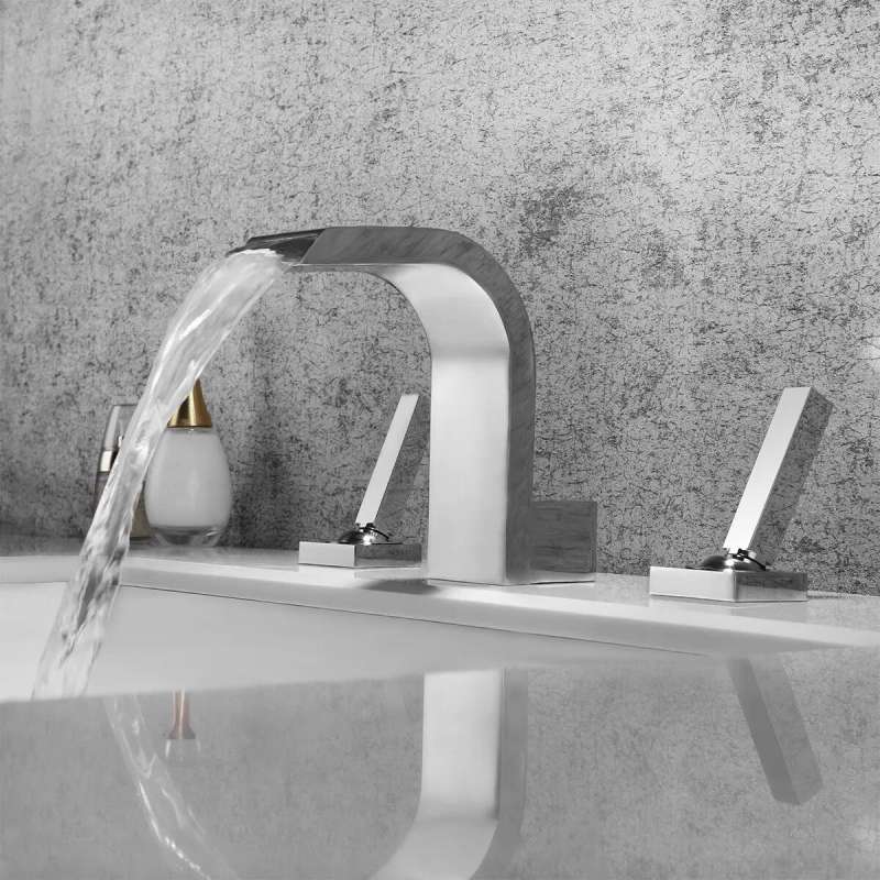 Widespread Waterfall Bathroom Sink Faucet Solid Brass