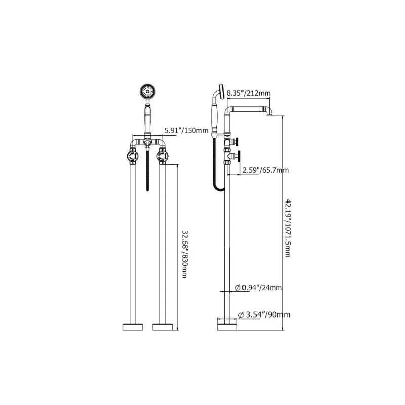 Floor standing industrial bathtub faucet black