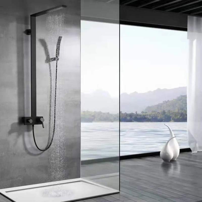 Exposed Shower Fixture with Rain Shower Head and Hand Shower