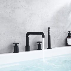 Industrial Tub Filler Faucet with Handheld Shower in Black