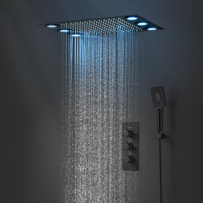 Matte black LED multifunctional shower set