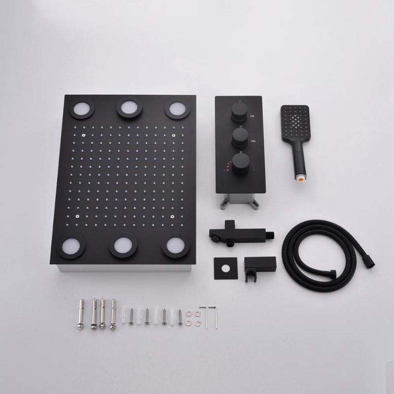 Matte black LED multifunctional shower set