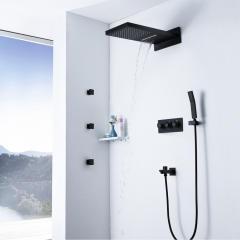 Concealed black copper flying rain small side spray 5 function shower set