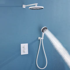 White Shower set 10" Rainfall Shower Head with Hand Shower Thermostatic