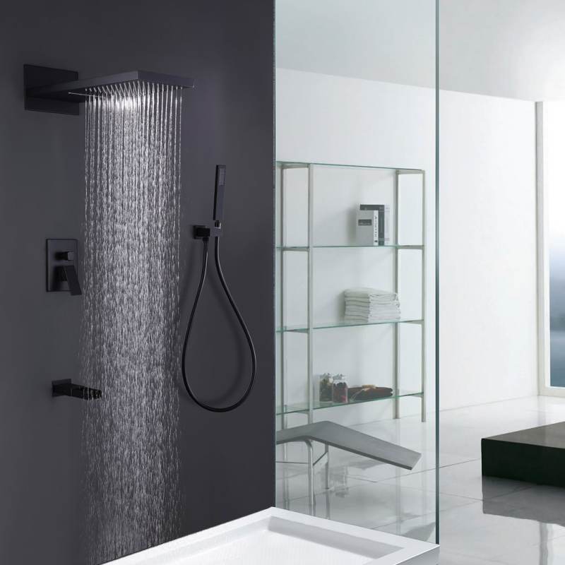 Luxury Wall Mount Waterfall and Rainfall Shower Head Set with Hand Shower