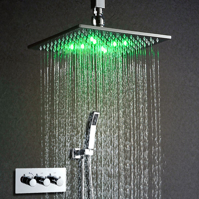 Rainfall LED Shower System 10 Inch With Thermostatic Mixer