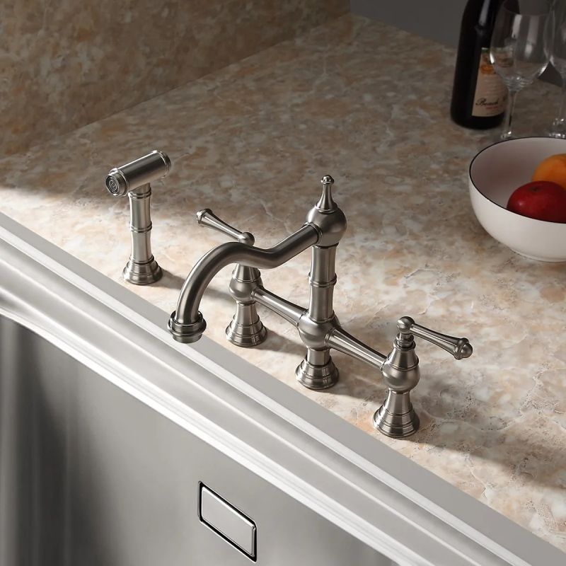2 Handle Bridge Style Kitchen Faucet With Metal Cross Handles