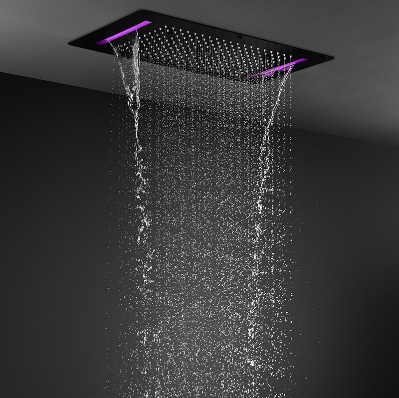 Wall-Mounted 380 x 700mm Shower Faucet System in Matte Black Rainfall 5 Functions