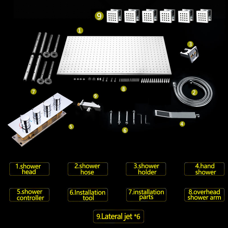 Rain Shower Set System 20 x 40 inch with Temperature controlled LED