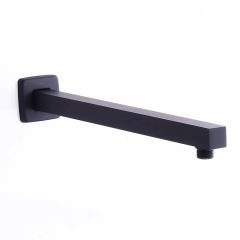 16 Inch Wall Mounted Solid Brass Square Shower Arm with Flange in Matte Black