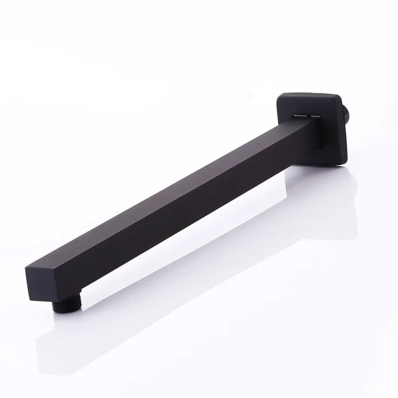 16 Inch Wall Mounted Solid Brass Square Shower Arm with Flange in Matte Black