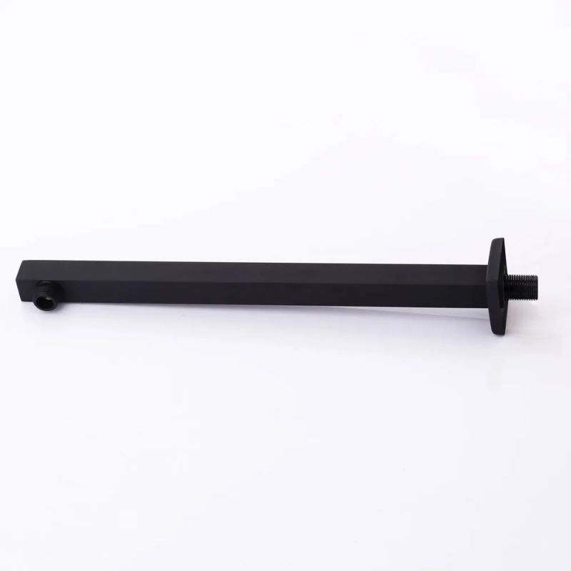 16 Inch Wall Mounted Solid Brass Square Shower Arm with Flange in Matte Black