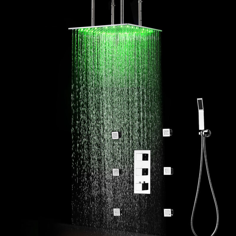 20 inch ceiling-mounted LED rain shower head side spray thermostatic shower set