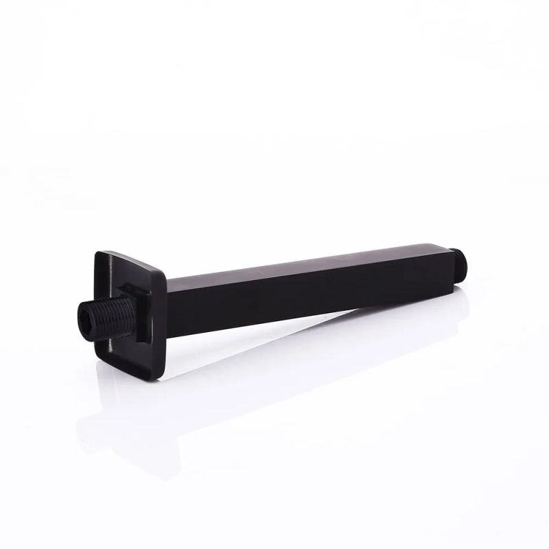 Celling Solid Brass Square Shower Arm with Flange in Matte Black