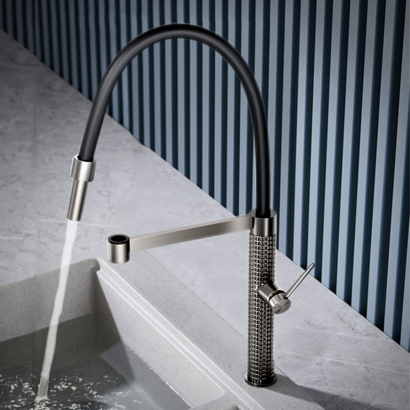 Black brass pull-out  kitchen faucet high-end light luxury design single hole single handle