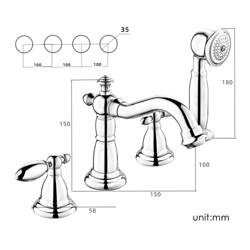 Luxurious  4 Hole Bath Shower Solid Brass Bathtub Faucet