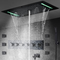 Wall-Mounted 380 X 700MM Shower Faucet System in Matte black Rainfall