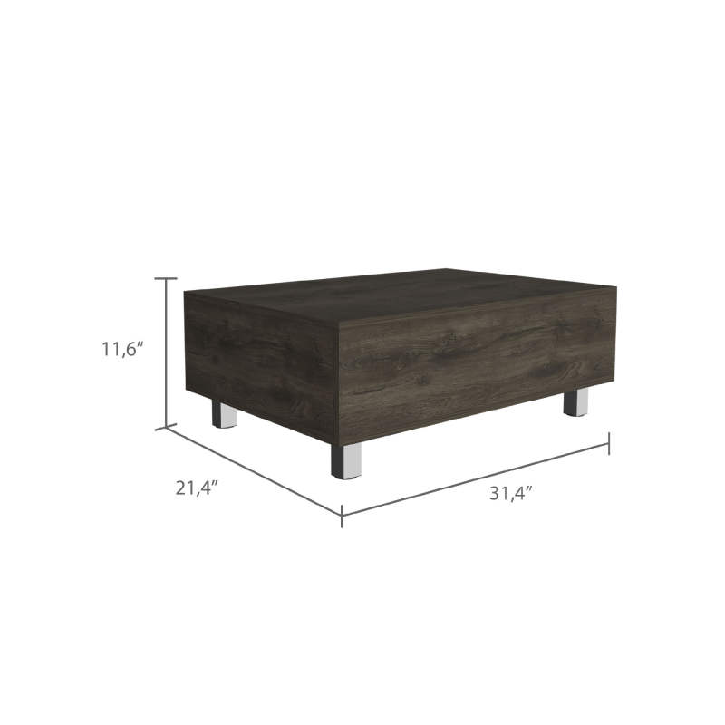 Lift Top Coffee Table; Four Legs -Dark Brown