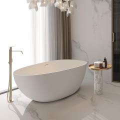 67 x 33.5 x 22.05 inch Flat bottom freestanding solid surface resin stone immersion bathtub soft white matte anti-skid