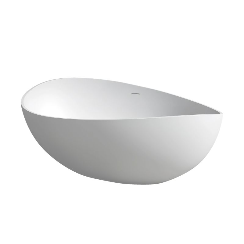 Contemporary Oval Freestanding Stone Resin Soaking Bathtub with Center Drain