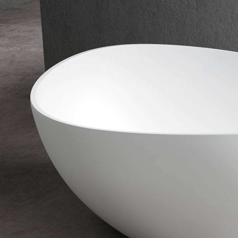 Contemporary Oval Freestanding Stone Resin Soaking Bathtub with Center Drain