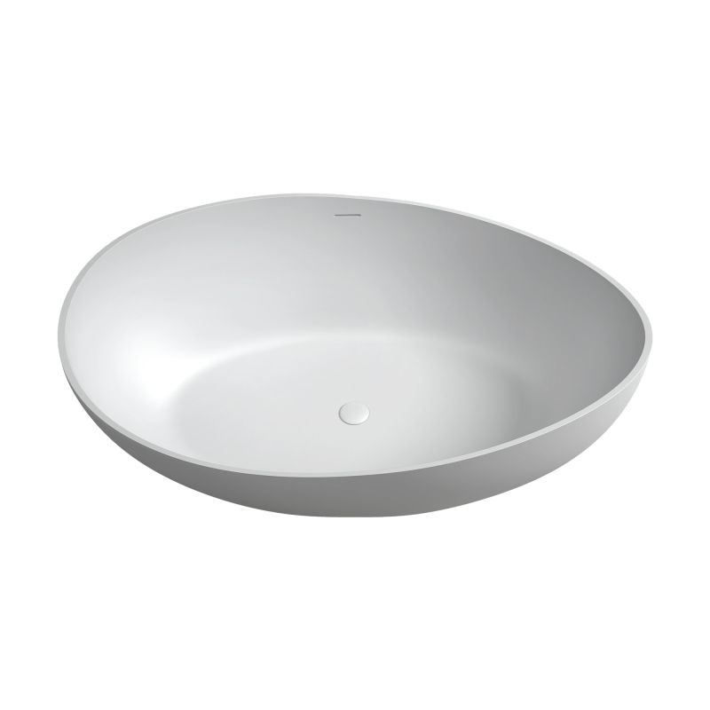 Contemporary Oval Freestanding Stone Resin Soaking Bathtub with Center Drain