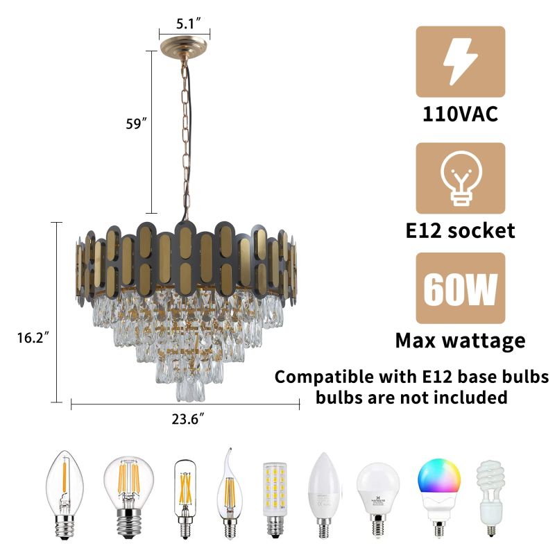 Modern pendant diamond crystal chandelier -8 bulbs