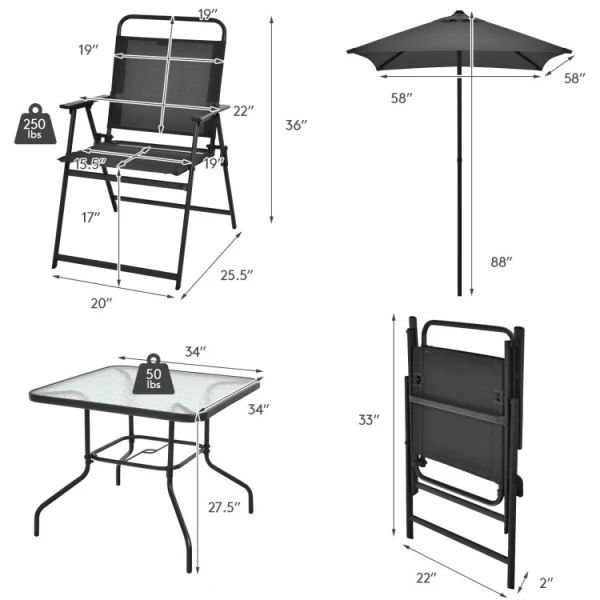 6 Pieces Patio Dining Set with Umbrella