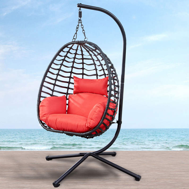 Outdoor Rattan Hanging Oval Egg Chair in Stock; 37&quot;Lx35&quot;Dx78&quot;H