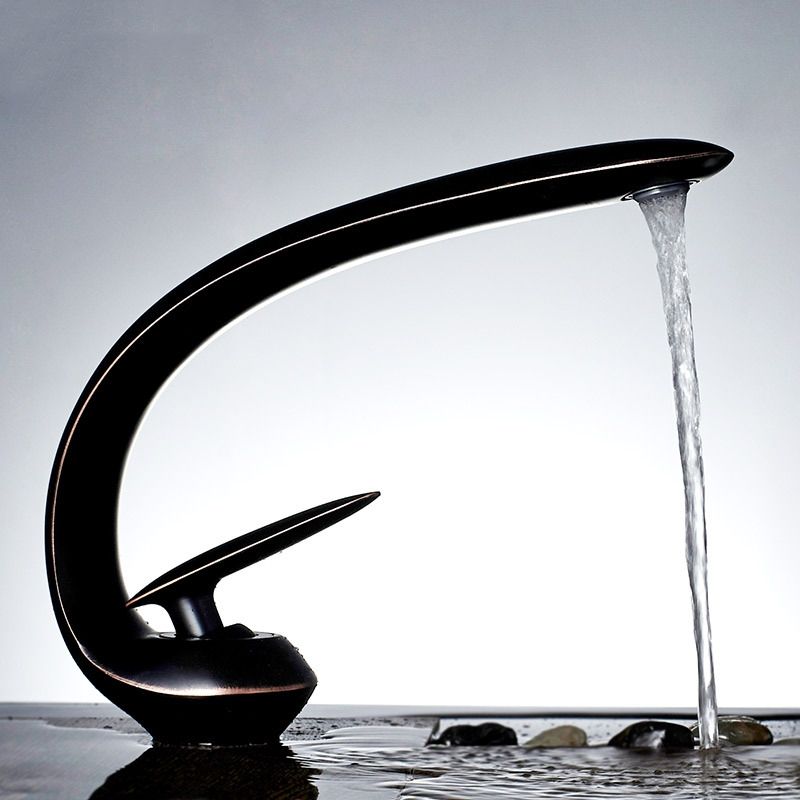 Bathroom Sink Faucet with Single Hole 1-Handle C-Shaped Curved Spout